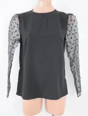 Atmos & Here Top Blouse Womens Size 12 Black Chiffon Polka dot Sleeves New
