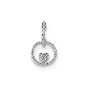 14k White Gold Polished Circle w/Heart Real Diamond Pendant