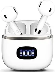 Wireless Earbuds - Bluetooth 5.3 Wireless Earphones : HiFi Stereo Sound with ENC Mic 35H Playback LED Power Display Waterproof Ear Buds Half In Ear Bluetooth Headphones Sport Headsets for Game (White)