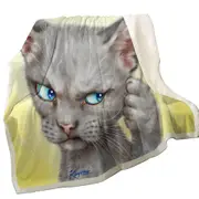 Blue Eyes Grey Kitty Cat Over Yellow Throw Blanket