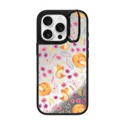 iPhone 16 Pro Mirror Ring Stand Case MagSafe Compatible Cute brown watercolor fox pink hand painted floral