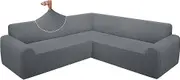 ALIECOM Extra Soft Corner Sectional Sofa Covers L Shaped Couch Cover Sectional Slipcovers with Non Slip Foams Jacquard Stretch U Shape Furniture Protector for Pets Dogs (Iron Grey, Large)