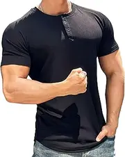 [TrndTrsure] Mens Mock Turtleneck Short Sleeve Muscle Round Neck Casual T Shirt Athletic Bodybuilding Cotton T-Shirts, Black, 3X-Large