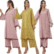Women Two Piece Top Blouse Dress & Pants Sets Long Sleeve Solid Color Outfits