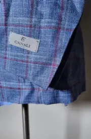 CANALI 1934 Blue Red Check Wool Silk Linen Blazer Jacket Sport coat 48 38R kei