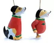 Beagle Dog Christmas Tree Ornaments - Set of 2 Wood Christmas Holiday Puppy