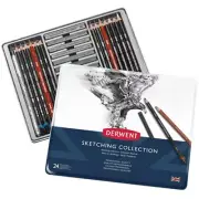 NEW Derwent Sketching Collection Mixed Tin Set 24 pcs Professional Sketch Pencil