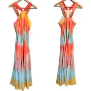 BRAND NEW Sundance Maxi Dress Rainbow Sherbert Flowy Maxi Chiffon Halter Dress 8