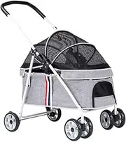 Pet Stroller Carriage for Cats/Dogs, Breathable Pram Zipperless Entry Dog Prams Pushchairs with Adjustable Awning, Dog Strollers for Small Medium Dogs Within 20kg