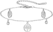 [LIKGREAT] Adjustable Anklet Bracelet for Women Stainless Steel Cute Tree Pendant Crystal Beads Summer Beach Jewelry
