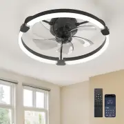 20'' Low Profile Ceiling Fan with Lights and Remote, Flush Mount, Black