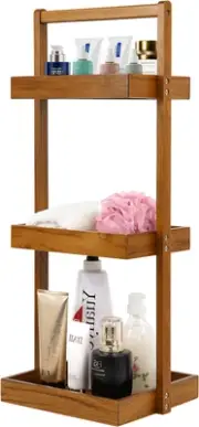 Teak Shower Caddy Shelf, Standing Shower Organizer for Bathroom Corner, Wooden F