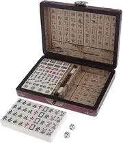 Mini Mahjong Traditional Chinese Version Game Set with Portable Wodoen Box Mah-Jongg Travel Family Leisure Time