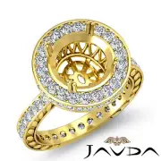 Diamond Engagement Designer Ring Round Semi Mount 18k Yellow Gold Halo Pave 1Ctw