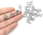 52 Alphabet Slide Charms Letter Beads Silver Rhinestone Set A-Z Bulk Jewelry