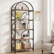 Tribesigns 5-Tier Bookshelf, 75 Inch Tall Arched Bookcase Shelf Storage Organizer, Industrial Book Rack With Metal Frame, Open Standing Display Rack