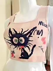 ZIMO Women Crazy Cat Yoga Top with Built-in Bra#80CD/85AB, L