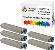 5 Pack Black Compatible Toner Cartridge for OKI 43865728 (8,000 Pages) for OKI C5850 C5950