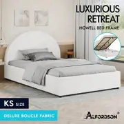ALFORDSON Bed Frame King Single Gas Lift Base With Storage White Boucle HOWELL