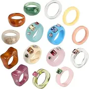 [AIDSOTOU] 20 Pcs Resin Rings Acrylic Cute Trendy Rings Colorful Rhinestone Rings Jewelry Plastic Resin Square Gem Stackable Chunky Ring for Women Girls