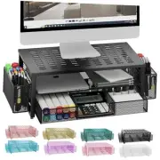 Desk Computer Monitor Stand Riser with Drawer and 2 Pen Holder, Desk