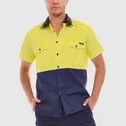 Tradie Flex S/Sleeve Shirt Hi Vis Yellow/Navy 3XL