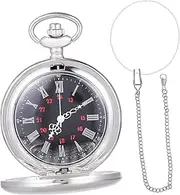 [GLSTOY] Vintage Roman Numeral Pocket Watch with Chain Classic Fob Watch for Men Unisex Design Accurate Timekeeping Smooth Case Elegant Option