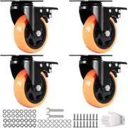 VEVOR Caster Wheels, 101.6 mm Swivel Plate Casters, Set of 4, with Security A/B Locking No Noise PVC Wheels, Heavy Duty 159 kg Load Capacity Per Caste