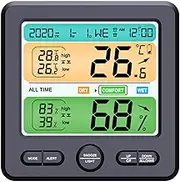 Temperature & Indoor Clock Large Screen Background Color Partition Comfort Reminder Limit Alarm Black One Size