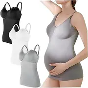 [AZIDWERYQ] 3PCS Nursing Tank Tops for Breastfeeding, Breathable Maternity Tank Tops with Built in Removable Bra, High Elastic Nursing Shirts with Removable and Adjustable Shoulder Strap for Breastfeeding
