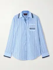 [Gucci] Gucci - Tie-neck Printed Cotton-poplin Shirt - Azure - IT40 IT 40 Blue