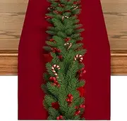 CJWLKJ Linen Christmas Table Runners 72 Inches Long, Red Christmas Trees Table Cloths, Seasonal Winter Xmas Holiday Kitchen Dining Table Decoration for Indoor Outdoor Home Party Decor
