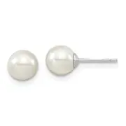 Sterling Silver Majestic Rhodium-Plated 6-7mm White Imitation Shell Pearl Stud Earrings
