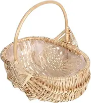 Vintage Handwoven Wicker Basket for Flowers and Fruits Portable Picnic Accessory with Handle for Outdoor Events Rustic Decor and Versatile Storage