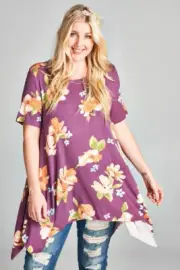 Oddi Ash Purple Floral Sharkbite Tunic Plus Size 2XL