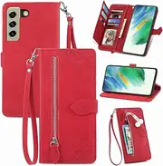 Refilerss Samsung Galaxy S20 FE 4G/ 5G Wallet Case Zipper Pocket with Card Holder Slot Magnetic Closure Lanyard Flip Cover for Galaxy S20 FE - Red