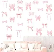 loghohu 8Sheets 56Pcs Wall Decals for Girls Bedroom Bow Wallpaper Pink Bow Wall Stickers Light Pink Bow Knot Wall Decals Room Mural Stickers for Nursery Girls Party Home Bedroom TV Background Decor