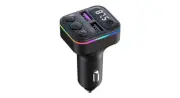 Bluetooth 5.3 FM Transmitter, Dual USB 22.5W, 8 Lighting Modes, U Disk & TF Card