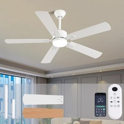 52 inch Modern White Ceiling Fans with Lights APP/Remote Control, Low Profile