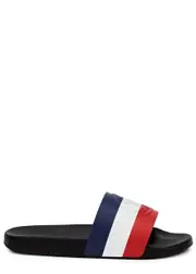 Moncler Basile Striped Rubber Sliders - Black - 10 10