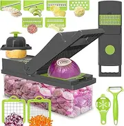 BREENHILL Vegetable Chopper 14 in 1 Vegetable Cutter Mandoline Slicer Dicer Shredder Grater Food Potato Onion Multifunctional Cutter Easy to Clean(14, Grey Green)