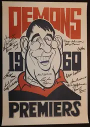 1960 Melbourne Premiers Weg Poster signed 18 players signatures Premiership