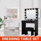 Dressing Table Vanity Set Stool Makeup LEDs Mirror Jewellery Organizer