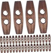 SEWACC 50pcs Wooden Labels Tags E-Shaped 2 Holes Horn Cloth Buttons for DIY Crafts Sewing Projects (Light)
