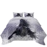 Winter Thunder Snow Running Wild Black Horse Coverlet