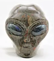 INCREDIBLE Sculpture JASPER Carved ALIEN HEAD with LABRADORITE Gemstone Eyes