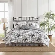 [Laura Ashley] Comforter Set, Premium Cotton Bedding with Matching Shams & Bonus Decorative Pillow, Floral Home Decor, Oeko-Tex Certified (Toile Delight Charcoal, King)
