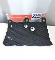 Grillz ZIPIT Monster Pencil Case Black 3 Ring Pouch Bag Made of One Long Zipper