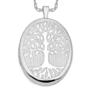925 Sterling Silver Oval Tree of Life Locket Necklace
