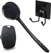 3 in 1 Silicone Scrubber Set produce rich foam, shower brush with hook,Anti-Slip Back Scrubber for Shower for Men Women Adult, Shower Bath Brus (Black)